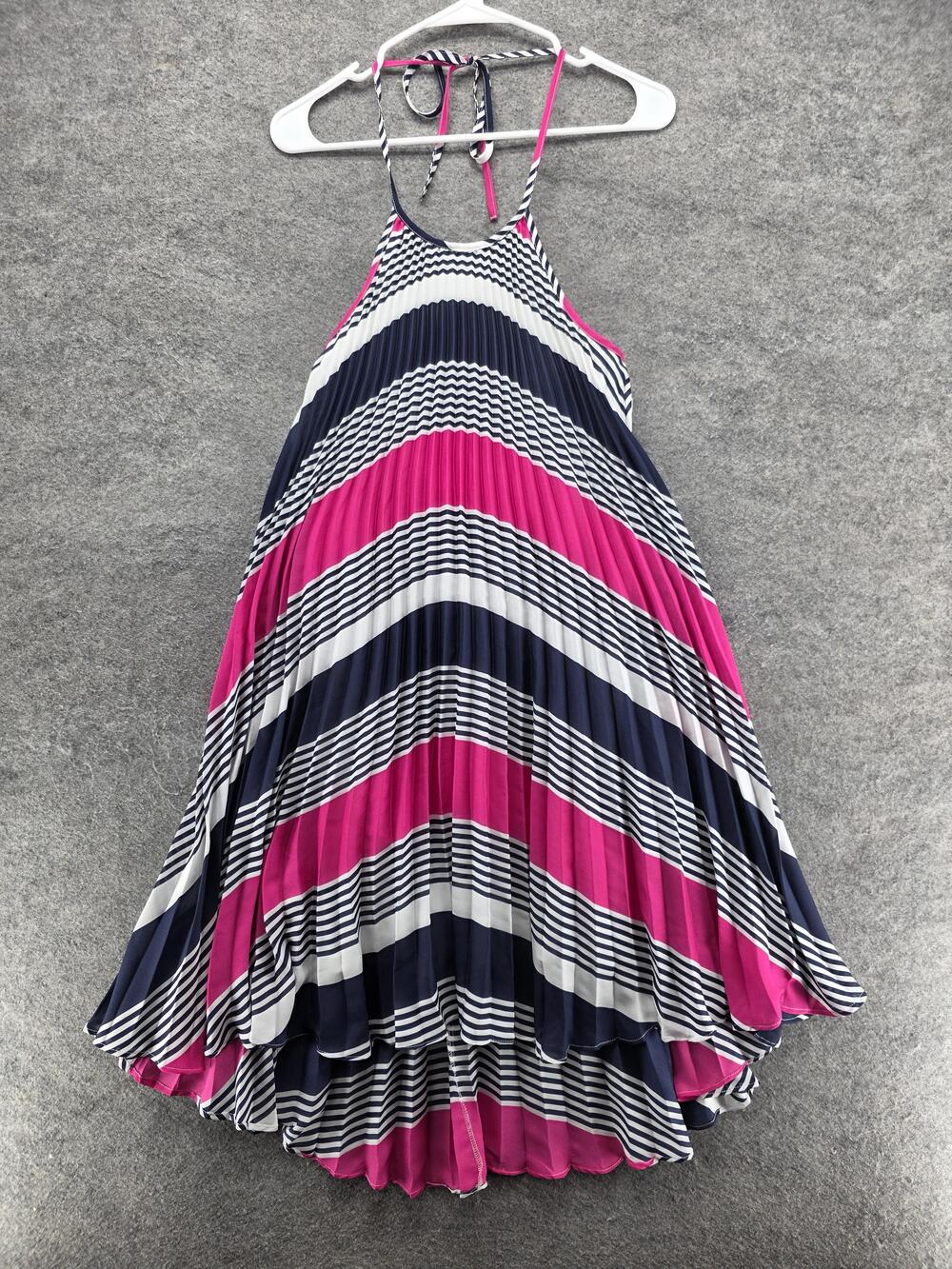 Maxandcleo Dress Womens XS Multicolor Striped Sundress Hi-Low Halter Pleated